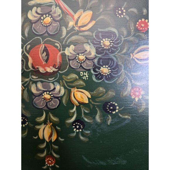 Handpainted Hindeloopen Wooden Tray w Handles Bird Flowers Dutch Floral Folk Art - Picture 4 of 10